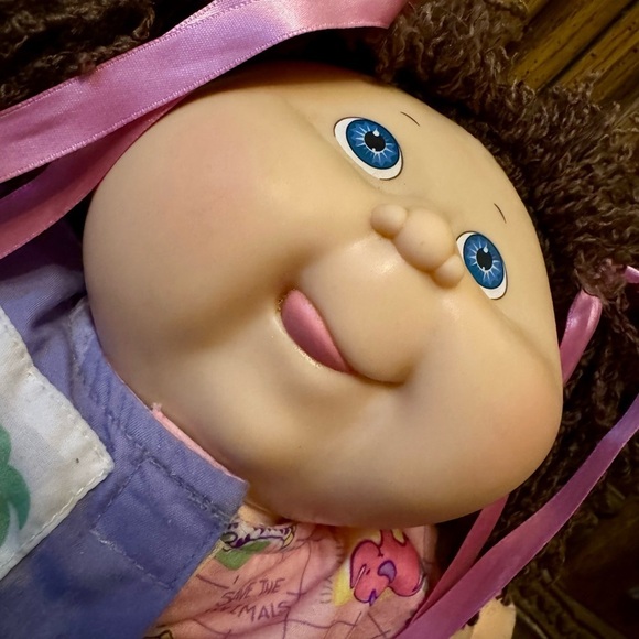 Vintage Cabbage Patch Kid Save the Animals Romper Curly Brown Hair Blue Eyes